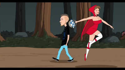 Lustful wolf catches up with her big cock busty Little Red Riding Hood in porn animation.