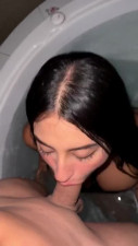 Brunette latina is sucking a hard boner before riding it like a real cowgirl