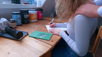 My home tutor fills my pussy with a creampie instead of preparing me for exams.