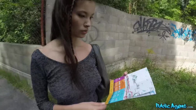 Sweet Asian teen with big tits and pierced nipples gets fucked for money outdoor