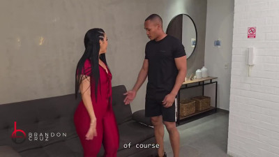 Black stallion Brandon Cruz helps out the workout MILF Sarah Black with his dick