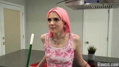 Pink-haired harlot Riley Jean reaches cock for kitchen fuck - Filthy Kings