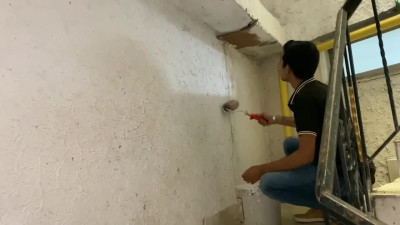Busty latina got fucked on the staircase and loved it