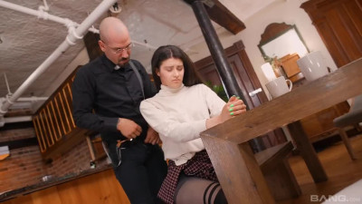 Brunette teen Ella June is getting roughly fucked by a tough professor