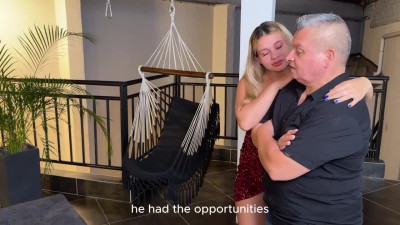 Blonde MILF is having a hot fuck with her big cock stepson on the couch