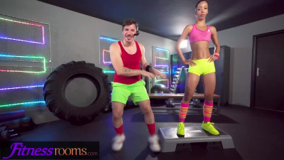 Horny teens have a cardio threesome with a personal trainer
