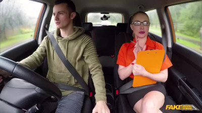 Lucky guy gets an unexpected bonus from a hot driving instructor after a successful exam.