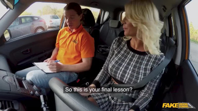 Slutty Busty Blonde MILF Rides the Dick Of Her Young Instructor To Get the Driving License