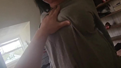Filmed how my busty babe rides my dick licking her big tits in POV