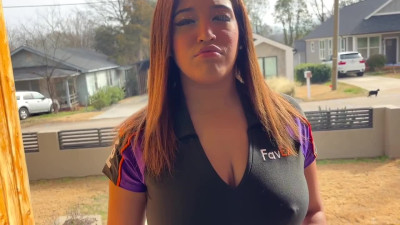 Curvy Busty Ebony Delivery Girl Lets the Client Drill All Her Holes With His BWC To Avoid Being Fired