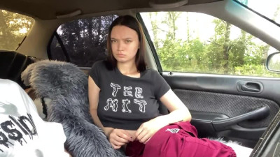 Pretty young brunette gives a head to his grumpy stepbrother while filming her blog
