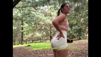 Sexy brunette is getting her pussy fucked by a random guy that she met in the forest