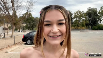 Picked up petite tiny babe Della Cate and creampied her shaved tight pussy