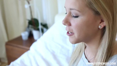 Petite schoolgirl pours cum over her pretty face when her stepfather catches her doing a sensual solo.