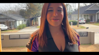 Voluptuous delivery lady Funsized Megan wants to handle something sturdier than a package