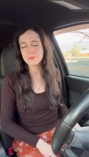 Cute student reaches a sensual orgasm during a public solo in her car.