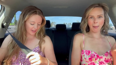 Two Lesbians Orgasming from vibrator toys while driving in public