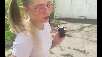 Picked up petite Russian Blonde and fucked her in public with cum in a mouth