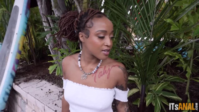 Ebony beauty Mena Carlisle is getting her anal fucked by Jay Bangher's bbc