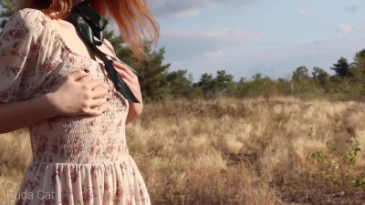 Redhead beauty has a sensual outdoor fuck with her big cock boyfriend