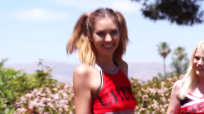 Three slutty cheerleaders please turned on guys with their mouths and pussies