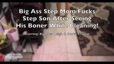 Cleaning mature stepmom gets horny when notices stepson's boner