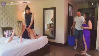Two swinger couples share one hotel room and swap each other's partners