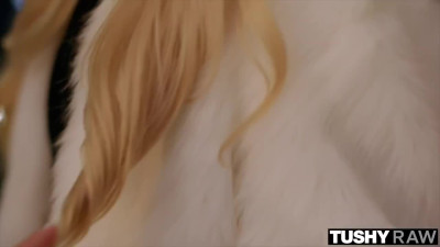 Elegant blonde Lana Sharapova is filmed in a scene of excellent anal fucking in doggy pose.