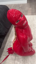 Anna Claire Clouds in a gimp outfit is ready to please her master