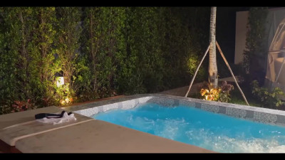 Well-endowed dude fills his stepsister's little holes by the pool
