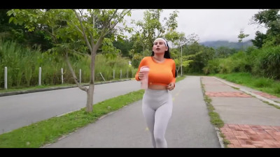 Busty latina gets distracted from running by a coach's big cock