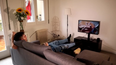 Horny milf snuck upon porn-watching dude and straddles his restless cock