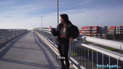 Sexy Busty Brunette Megan Fiore Flashes Her Charms, Blows a Dick Outdoor & Fucks With a Stranger