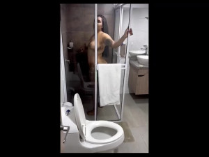 Seductive latina loves it when her man spies on her in the shower