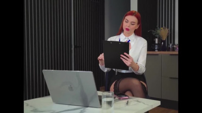 Big tits ginger secretary had to please her boss in the office