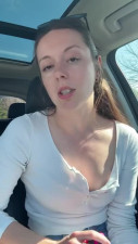 Brunette got horny and masturbates in the car
