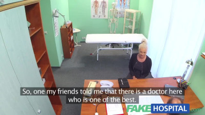 Blond MILF with big fake tits fucked by a horny doctor at his cabinet