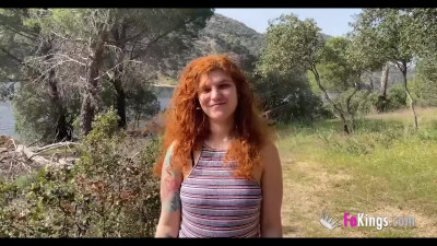 Curly ginger chick with a seductive curvy body has an awesome fuck with a stranger by the lake