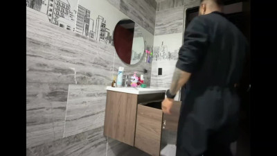 Hot Latina housewife in short dress gets fucked in the bathroom by muscular plumber