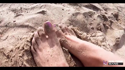 two travellers have gentle sex on the beach than they go to the hotel room for a rough fuck