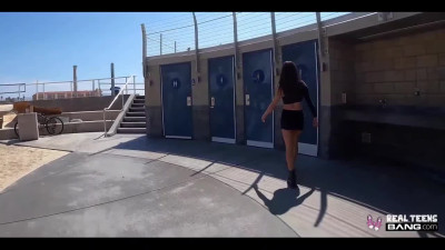 Perv Brunette Mickey Violet gives me head in public toilet