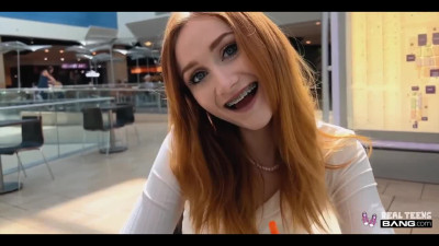 Petite redhead Scarlet Skies rides dildo before real cock