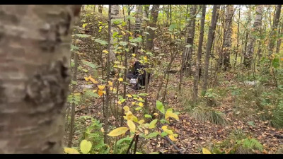 Risky outdoor fuck finishes with cumshot in mouth