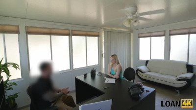 Blondie teen needed a loan so bad, she had to fuck the manager
