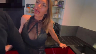 Kitchen anal fuck with creampie for a slutty busty Blone MILF