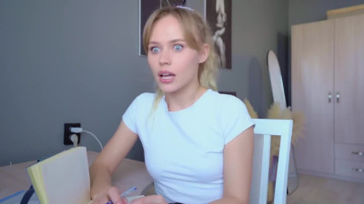 A cute bitch with small breasts and clean skin is fucked by her teacher in her pussy