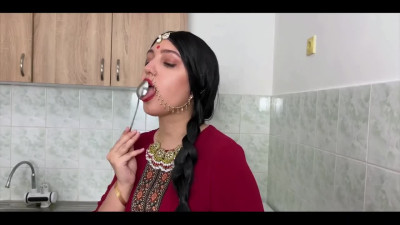 Playful Indian housewife seduces her stepson for a sensual bdsm spanking.