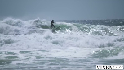 Sensual orgy with three skinny surfer chicks at once.