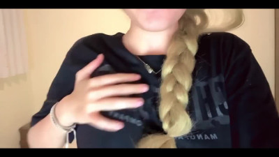 Blonde beauty feels her hairy pussy on camera until she squirts
