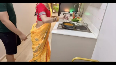 Big-ass Indian woman gets fucked by her husband standing in the kitchen and get cum inside
